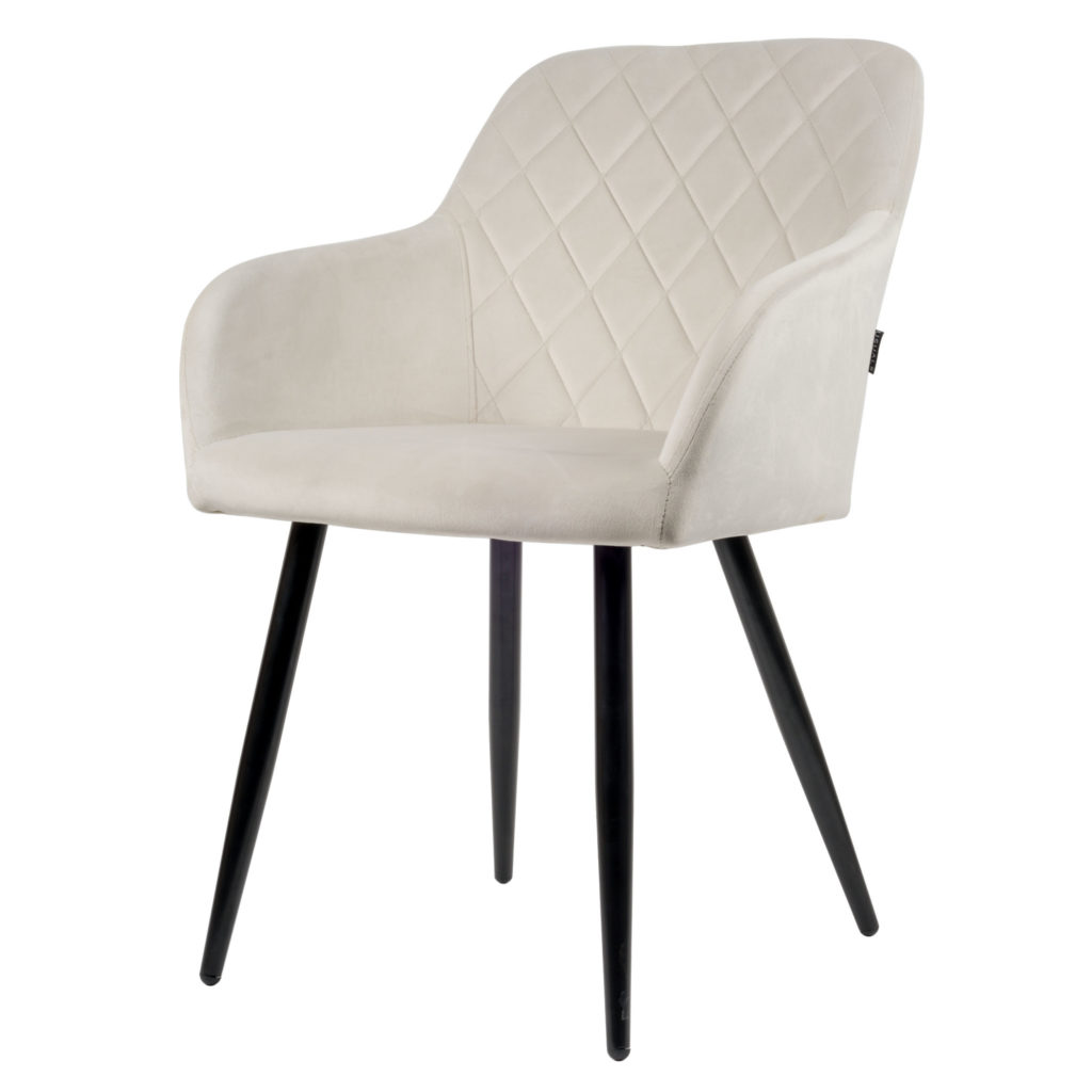 Mila Eetkamerstoel - Off white | Velours | Velvet | Zwart stalen poten | Design eetkamerstoel