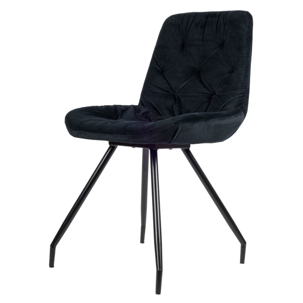 Rico Eetkamerstoel - Zwart | Velvet | Zwart stalen draaipoten | Design eetkamerstoel