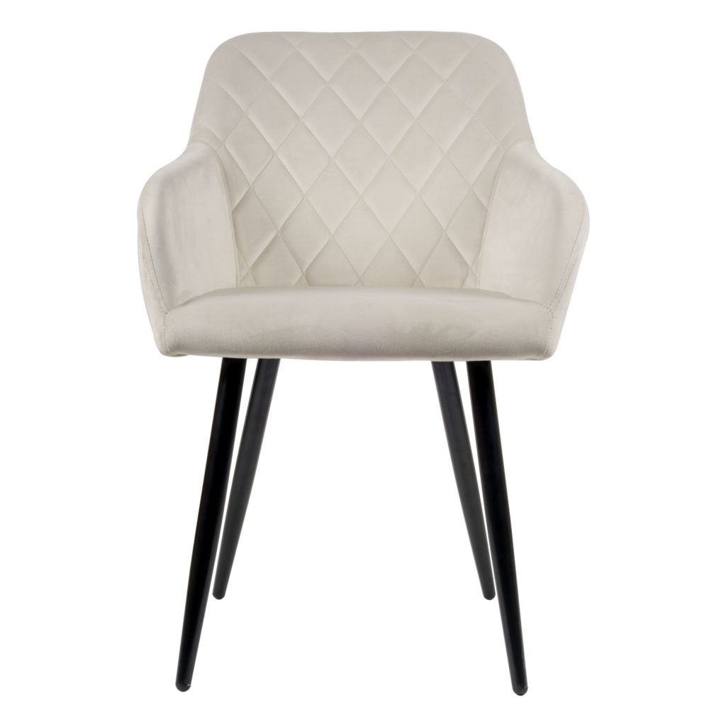 Mila Eetkamerstoel - Off white | Velours | Velvet | Zwart stalen poten | Design eetkamerstoel - Afbeelding 2