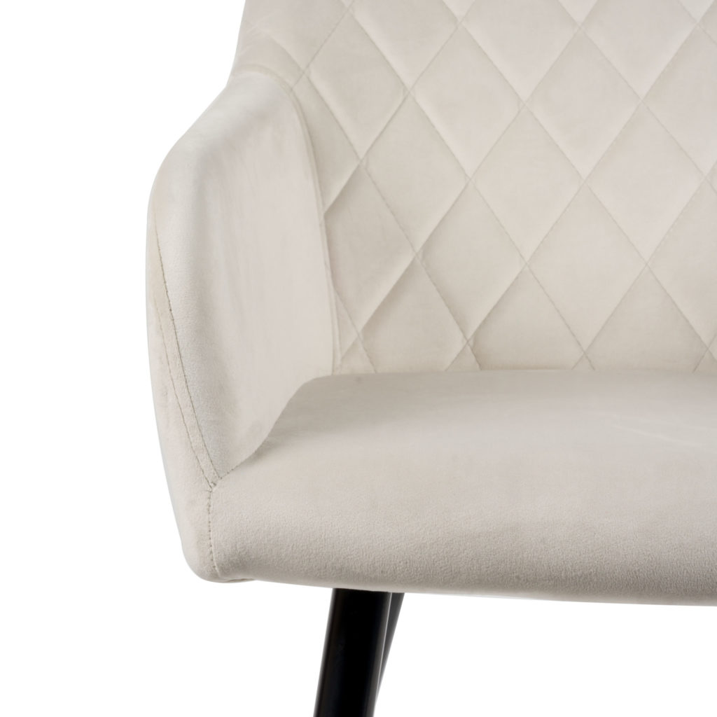 Mila Eetkamerstoel - Off white | Velours | Velvet | Zwart stalen poten | Design eetkamerstoel - Afbeelding 3