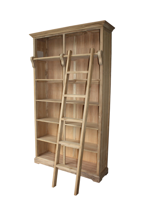 Storen Habubu vermijden Boekenkast met trap - blank - teak kopen | Het Steigerhouthuis
