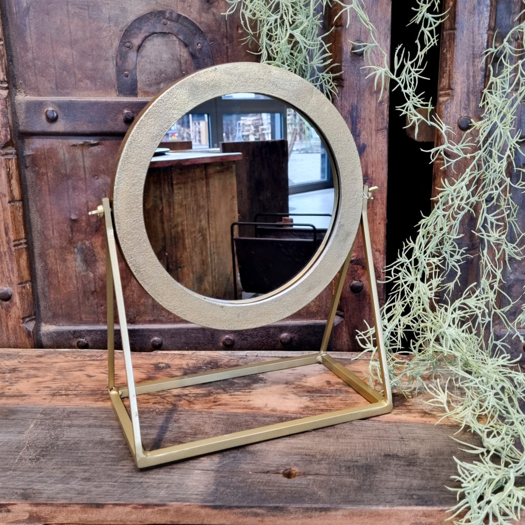 Messing ronde spiegel op standaard