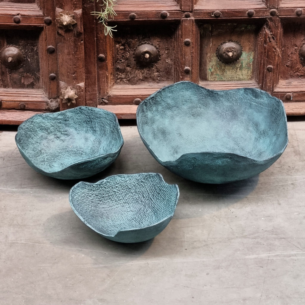 Blauwe patina decoratieve kom medium - Afbeelding 3
