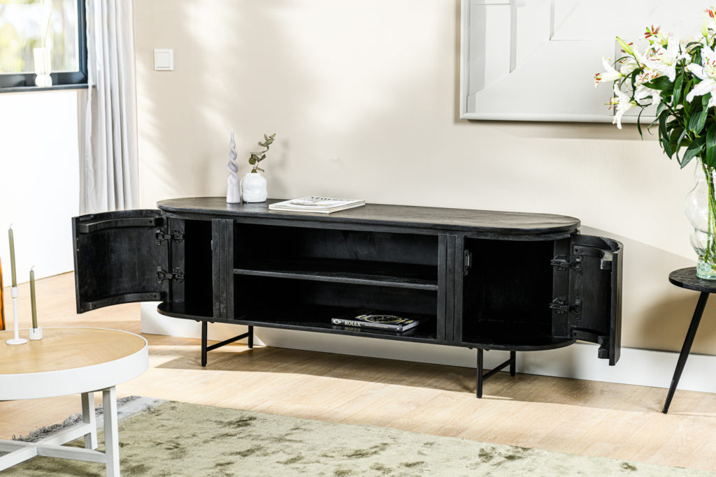 Tv-meubel 2D, 155 cm, B340 zwart - Afbeelding 2