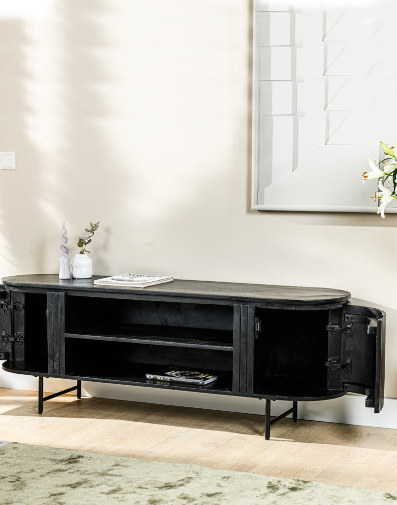 Tv-meubel 2D, 155 cm, B340 zwart - Afbeelding 3