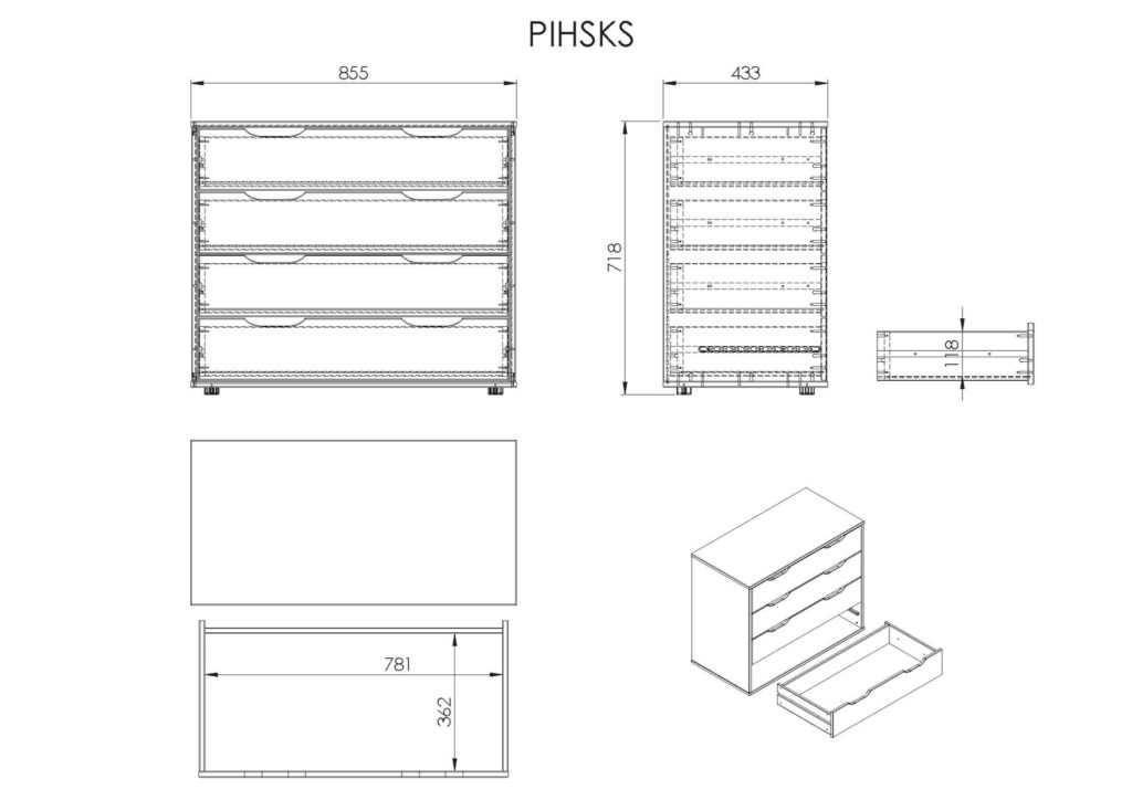 PINO KOMMODE 4 LADEN GRIJS - Afbeelding 3