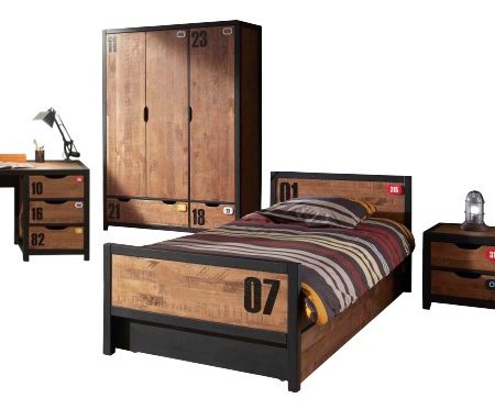 De ALEX-combinatie bestaat uit een nachtkastje,  bed 90x200cm ,  rolbed ,  bureau en 3 deurs kledingkast