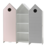 Deze CASAMI combinatie bestaat uit 3 kasten: 2 kastjes met grijze en roze deur en 1 open kast.