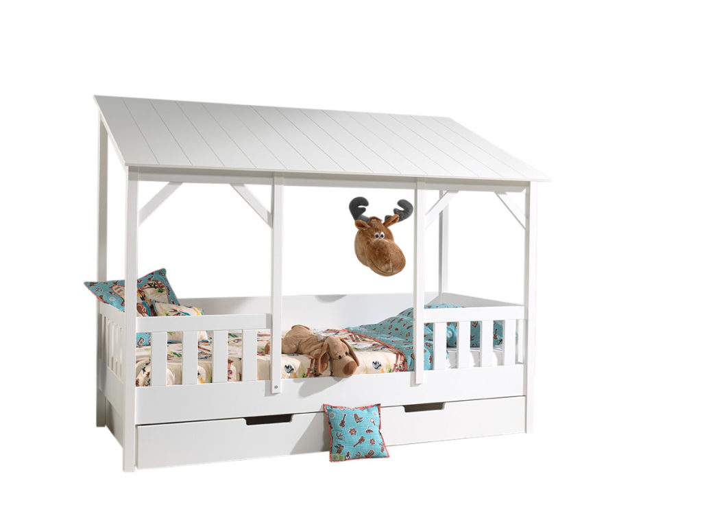 Deze Housebed-combinatie bestaat uit een housebed white, white roof 3 panels en bedlade