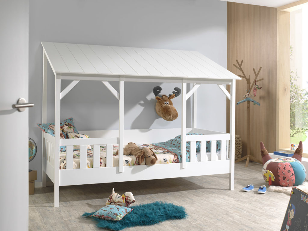Deze Housebed-combinatie bestaat uit een housebed white, white roof 3 panels  en een rol lattenbodem 16l - Afbeelding 2