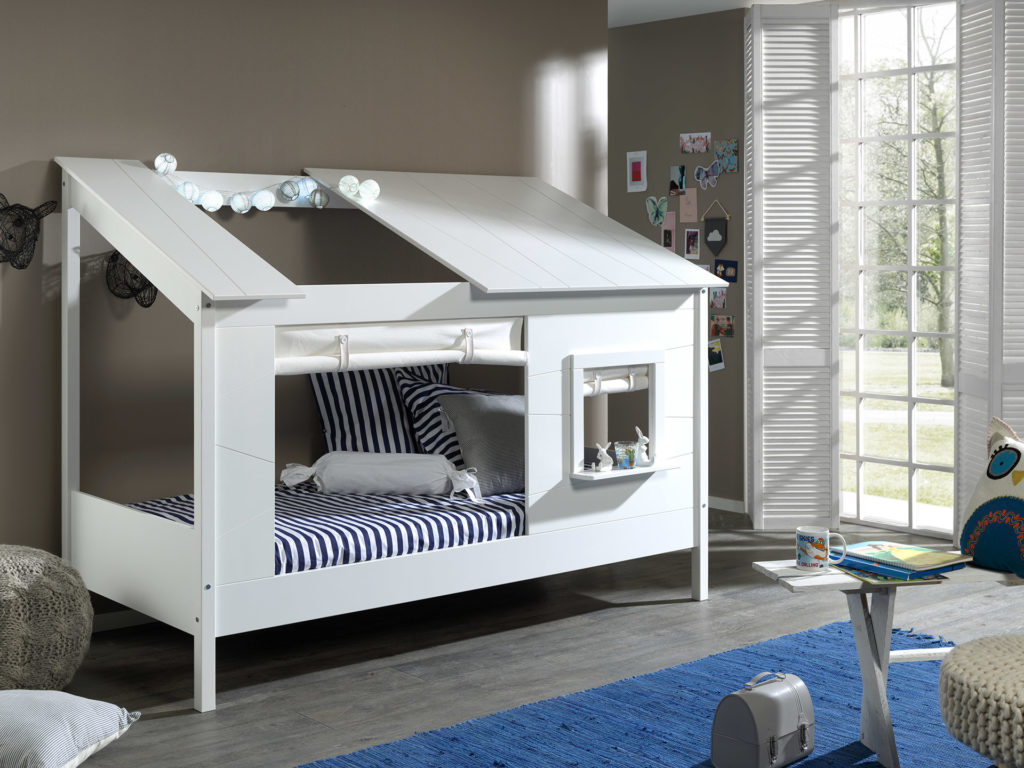 Deze Housebed-combinatie bestaat uit een house bed, wit dak en een gordijn hb902614 - Afbeelding 2