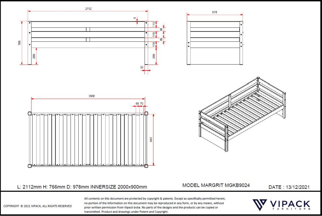 MARGRIT KAJUITBED 90 WIT - Afbeelding 3