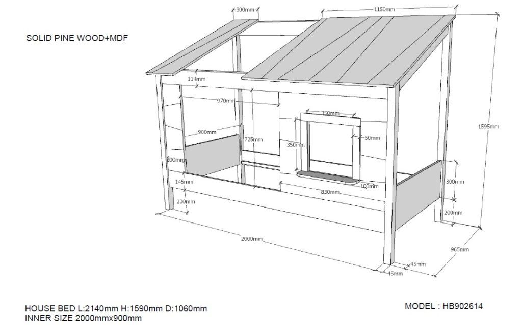 Deze Housebed-combinatie bestaat uit een house bed, wit dak en een rol lattenbodem 16l - Afbeelding 4