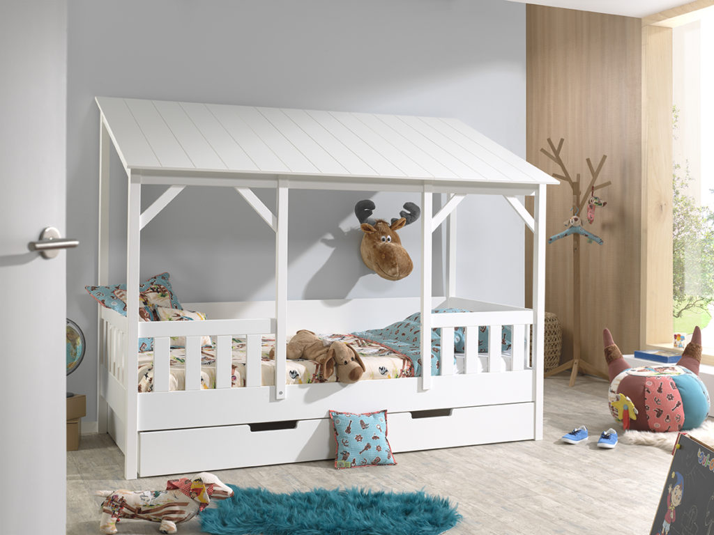 Deze Housebed-combinatie bestaat uit een housebed white, white roof 3 panels en bedlade - Afbeelding 4