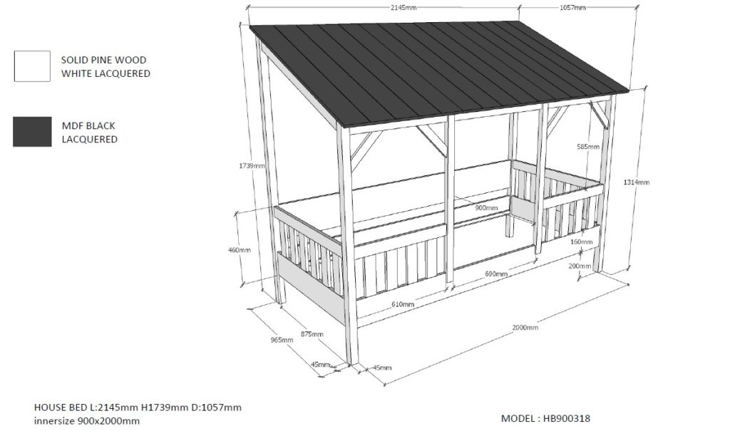 Deze Housebed-combinatie bestaat uit een housebed white, white roof 3 panels  en een rol lattenbodem 16l - Afbeelding 5