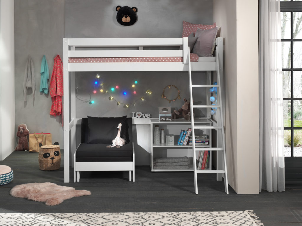 Deze PINO-combinatie bestaat uit een PINO mezzanine 90x200cm wit , een PINO boekenkast en een PINO zetelbed wit - Afbeelding 5