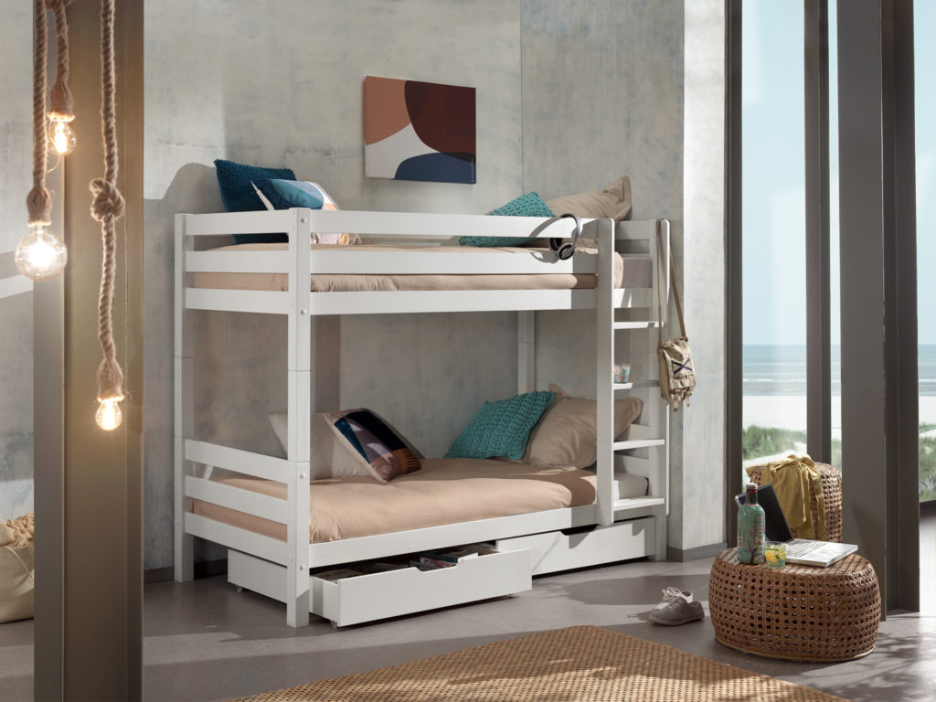 Deze PINO-combinatie bestaat uit een wit PINO stapelbed h160cm  en een PINO 2 lades wit - Afbeelding 5