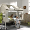 Deze CHARLOTTE combinatie in beige en zandgrijs bestaat uit een boomhutbed (90x200) met rollattenbodem en bijhorende gordijntjes. - Afbeelding 6