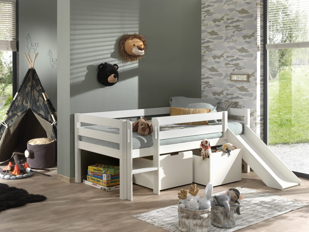 Deze PINO-combinatie bestaat uit een PINO halfhoogslaper ladder+glijbaan wit  en een PINO set van 2 laden wit - Afbeelding 6