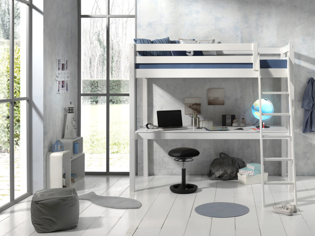 Deze PINO-combinatie bestaat uit een PINO mezzanine 90x200cm wit  en een PINO bureaublad voor mezzanine 90/140cm wit - Afbeelding 6