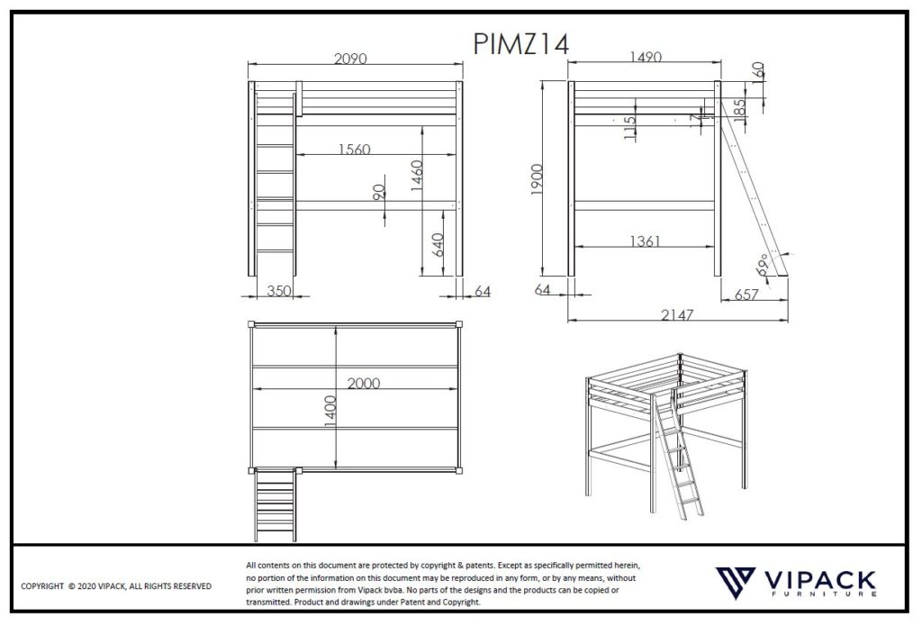 PINO MEZZANINE 140x200CM WIT - Afbeelding 8