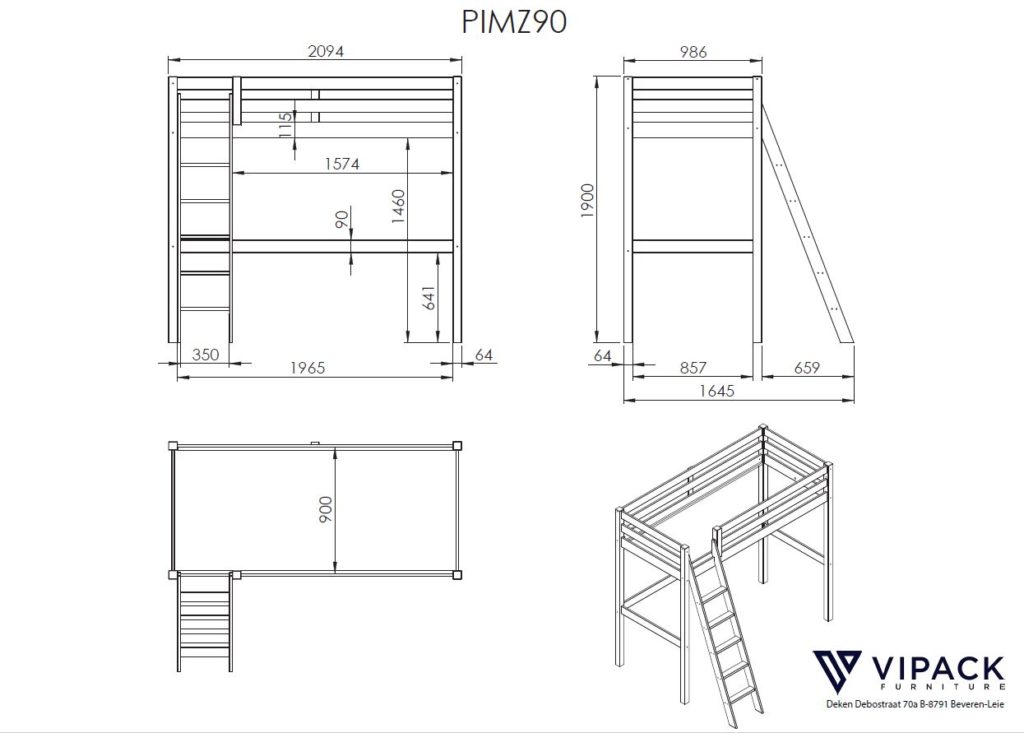 Deze PINO-combinatie bestaat uit een PINO mezzanine 90x200cm wit , een PINO kommode met 2 deuren en een PINO zetelbed wit - Afbeelding 8