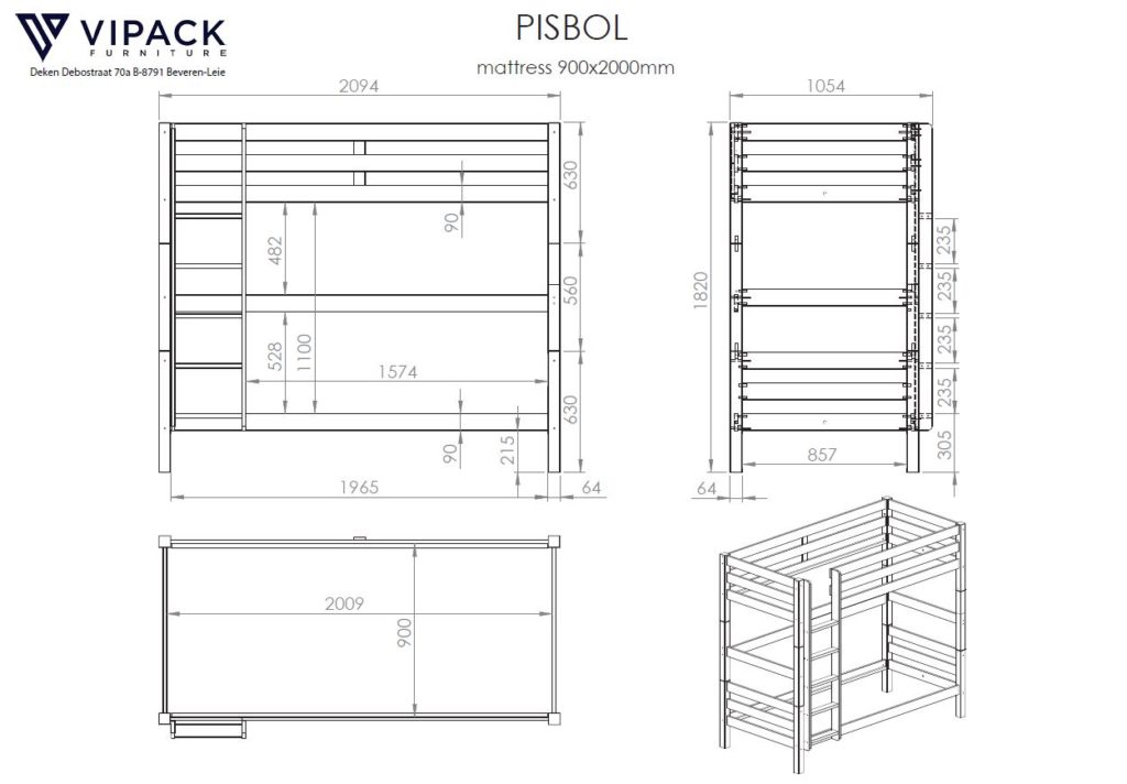 Deze PINO-combinatie bestaat uit een grijs PINO stapelbed van180cm  en een PINO 2 lades grijs - Afbeelding 8