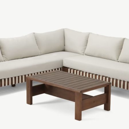 ZAMBRA LOUNGE CORNER SET 3PCS ( LEFT ARM  RIGHT ARM  COFFEE TABLE 98X60)  -  BRAIDED OUTDOOR FLAT 30MM OFF WHITE