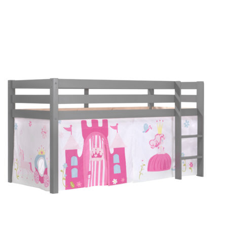 Deze PINO-combinatie bestaat uit een grijze PINO hoogslaper en een speelgordijn princess