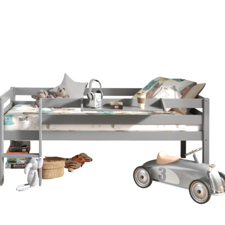 Deze PINO-combinatie bestaat uit een grijze PINO halfhoogslaper met ladder en een PINO hangtablet