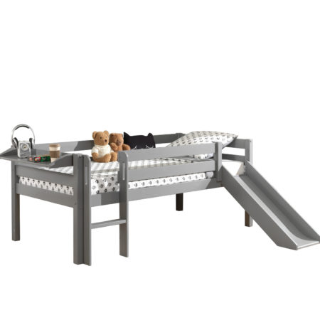 Deze PINO-combinatie bestaat uit een grijze PINO halfhoogslaper met ladder en glijbaan en een PINO hangtablet