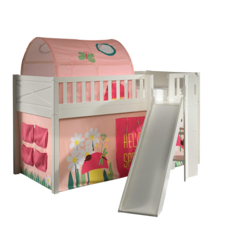 SCOTT hoogslaper met glijbaan, SPRING speelgordijn en tunnel.