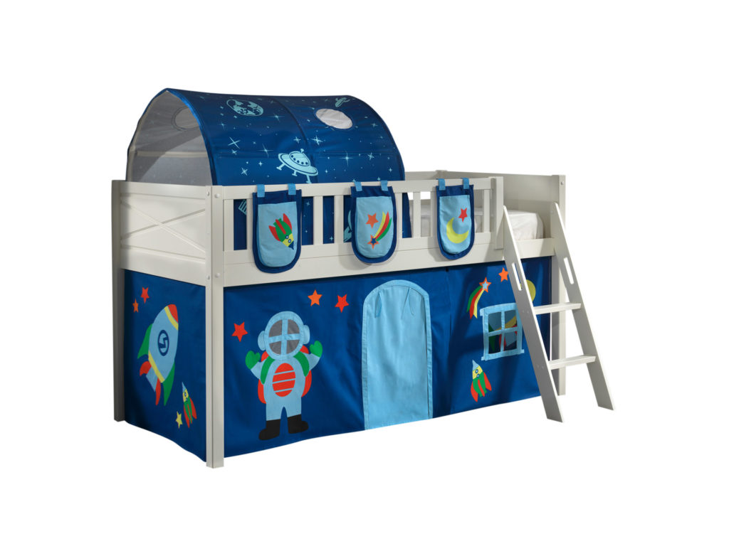 Deze SCOTT combinatie bestaat uit de hoogslaper en het ASTRO speelgordijn, tunnel en de 3 opbergzakjes.
