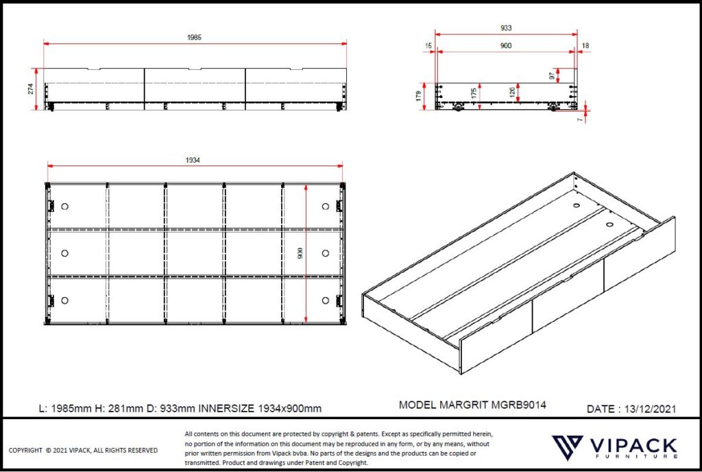 Deze MARGRIT combinatie bestaat uit het MARGRIT kajuitbed (90 x 200 cm) met 3 lades en rolbed. - Afbeelding 11