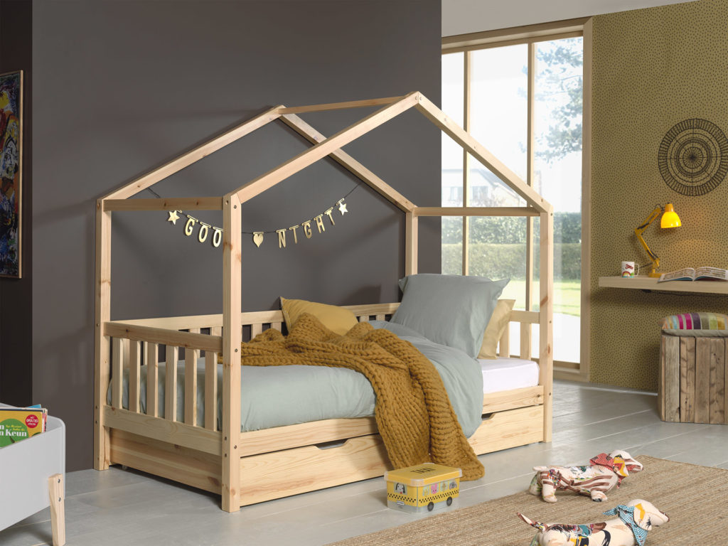 Natuurkleurig DALLAS bed (90x200) en bijhorend rolbed. - Afbeelding 2