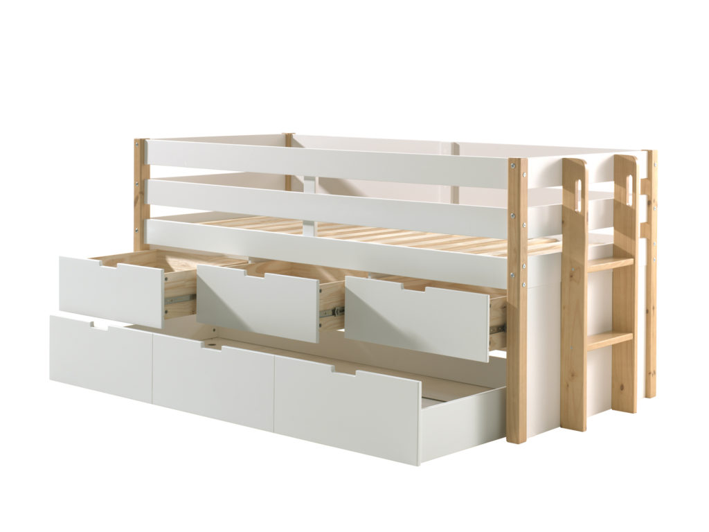 Deze MARGRIT combinatie bestaat uit het MARGRIT kajuitbed (90 x 200 cm) met 3 lades en rolbed. - Afbeelding 2