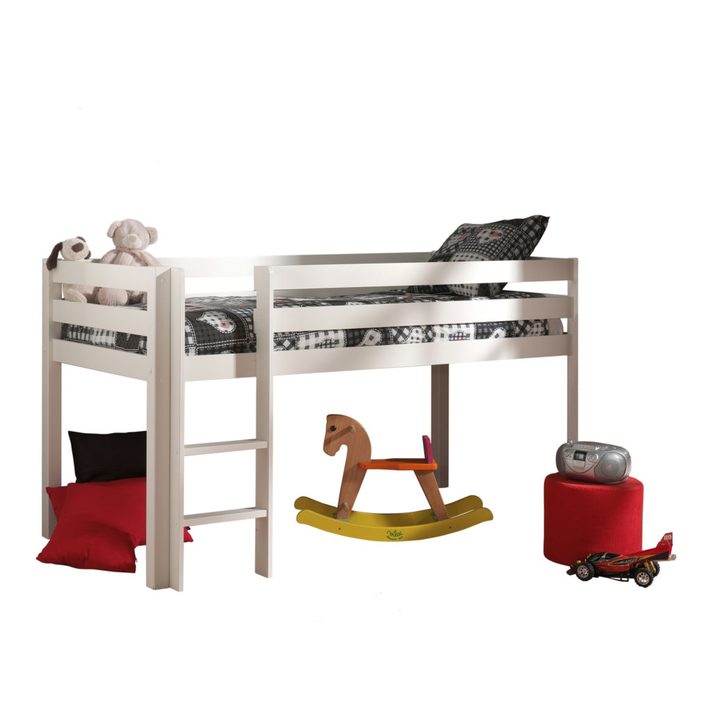Deze PINO-combinatie bestaat uit een witte PINO hoogslaper, een PINO bureau, een PINO kommode met 4 laden en een PINO hangtablet - Afbeelding 2