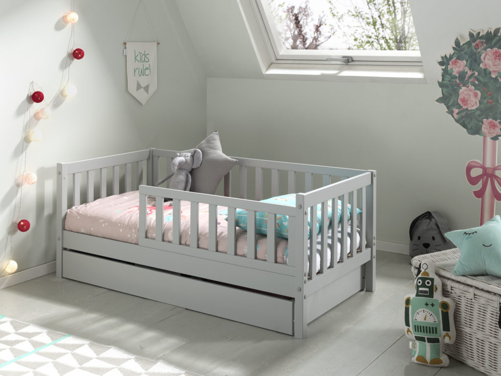 Deze TODDLER combinatie bestaat uit het grijze peuterbed (70 x 140 cm) met bijhorende opberglade. - Afbeelding 3