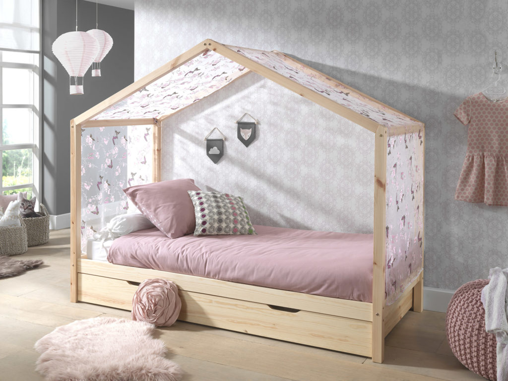 Natuurkleurig DALLAS bed (90x200) met rolbed en bijhorende textielset. - Afbeelding 4