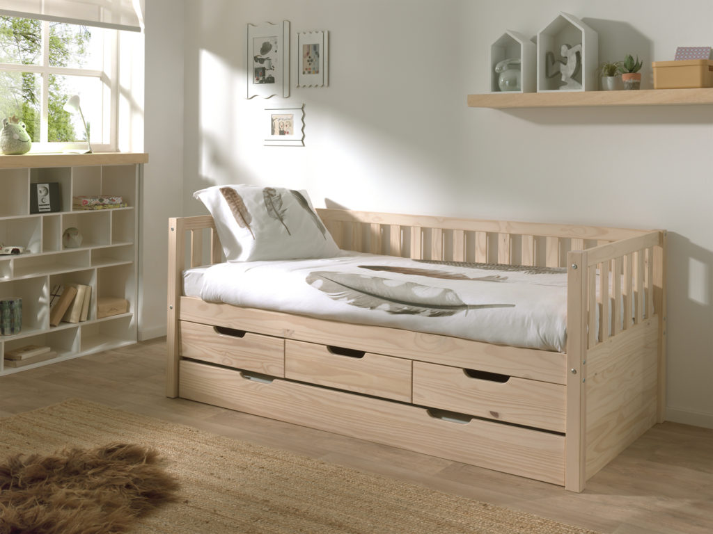 Deze FRITZ combinatie in milky pinebestaat uit een bed (90x200) met3 opberglades en bijhorend rolbed. - Afbeelding 5