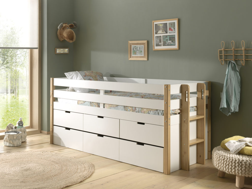 Deze MARGRIT combinatie bestaat uit het MARGRIT kajuitbed (90 x 200 cm) met 3 lades en rolbed. - Afbeelding 5