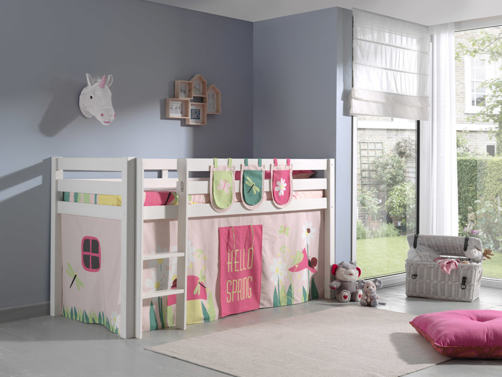Deze PINO-combinatie bestaat uit een witte PINO hoogslaper , een speelgordijn spring en 3 zakjes spring - Afbeelding 5
