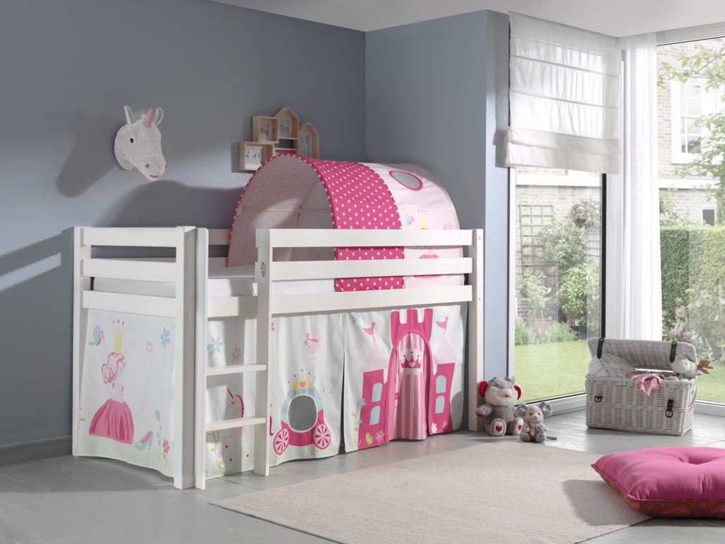 Deze PINO-combinatie bestaat uit een witte PINO hoogslaper , een speelgordijn princess en een tunnel princess - Afbeelding 5
