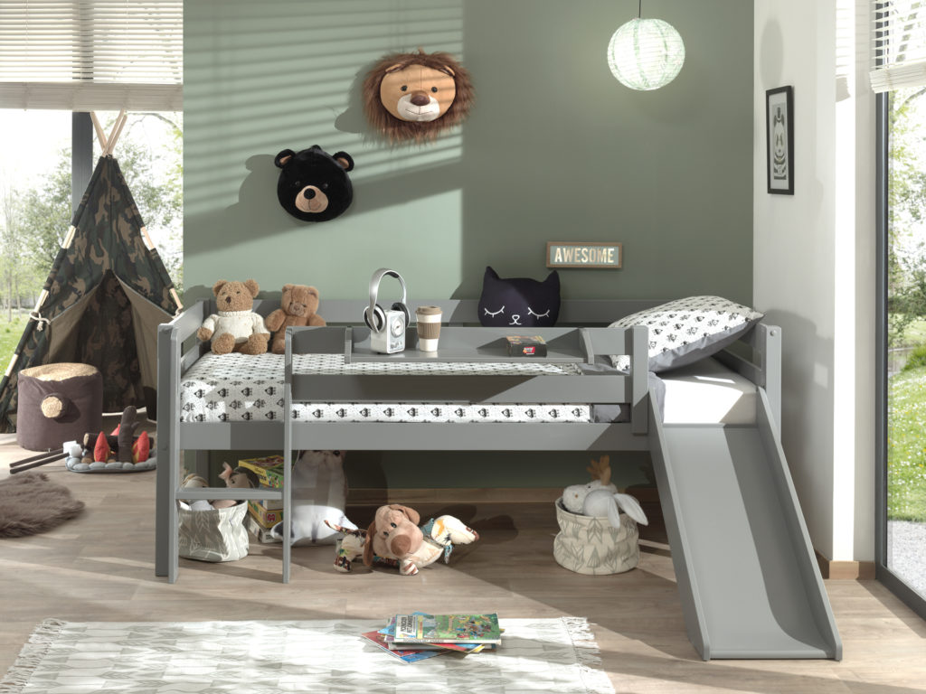 Deze PINO-combinatie bestaat uit een grijze PINO halfhoogslaper met ladder en glijbaan en een PINO hangtablet - Afbeelding 5
