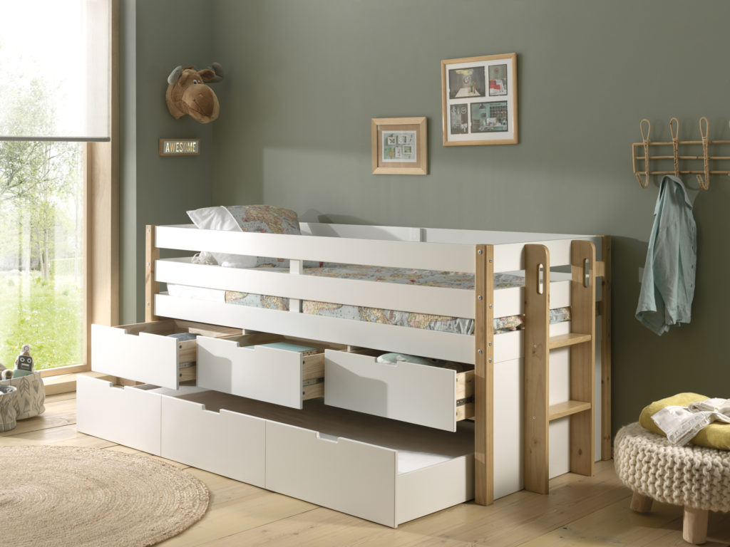 Deze MARGRIT combinatie bestaat uit het MARGRIT kajuitbed (90 x 200 cm) met 3 lades en rolbed. - Afbeelding 6
