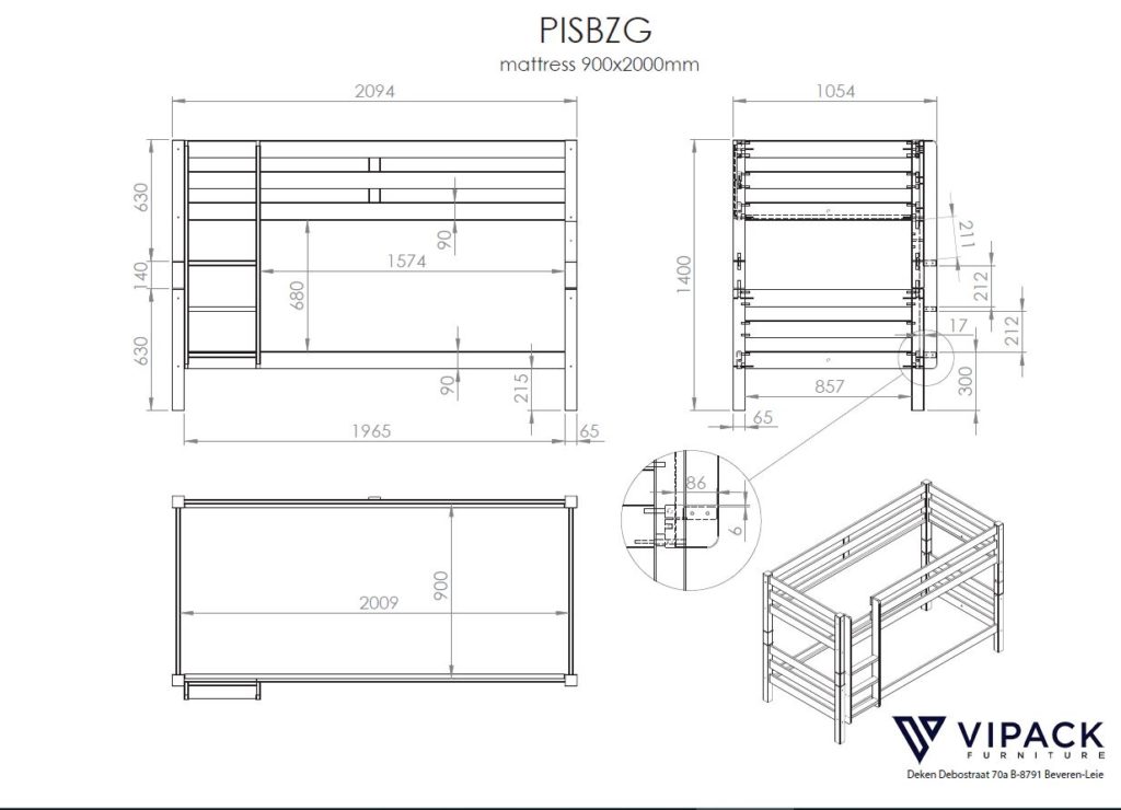 Deze PINO-combinatie bestaat uit een wit PINO stapelbed en een PINO 2 lades wit - Afbeelding 8