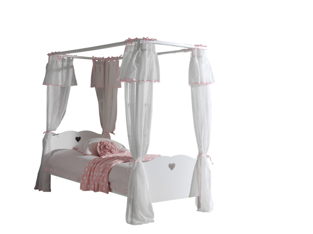 Deze Amori-combinatie bestaat uit een een hemelbed , een lattenbodem kader, een bedtextiel en een rolbed