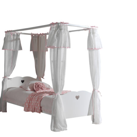 Deze Amori-combinatie bestaat uit een een hemelbed , een lattenbodem kader, een bedtextiel en een rolbed