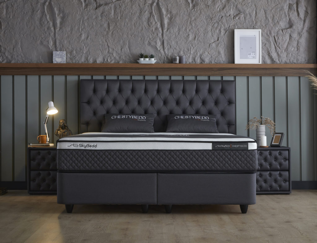 Boxspring Skybedd Chestybedd 160x200 Antraciet met Opbergruimte