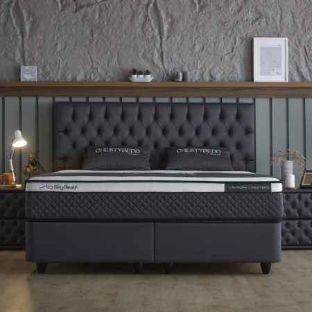 Boxspring Skybedd Chestybedd 160x200 Antraciet met Opbergruimte